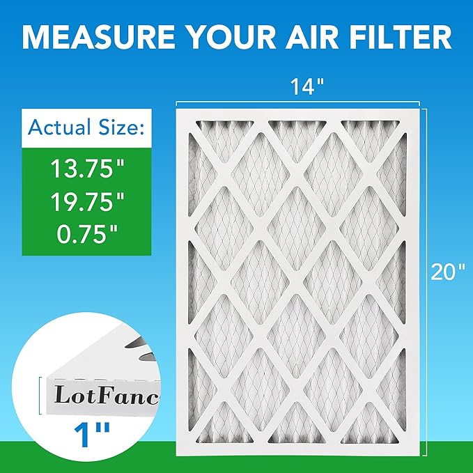 LotFancy 14x20x1 Air Filter MERV 8 4-Pack, Electrostatic Pleated Furnace & AC Filter, Captures Dust, Pet Hair, Pollen, Actual Size: 13.75"x19.75"x0.75"