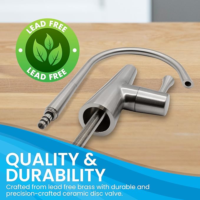 Metpure Non-airgap Brass RO Faucet Reverse Osmosis Drinking Water Filtration System Water Dispenser Spout. Contemporary Style. Include Wrench and Faucet Adapters. Brushed Nickel.