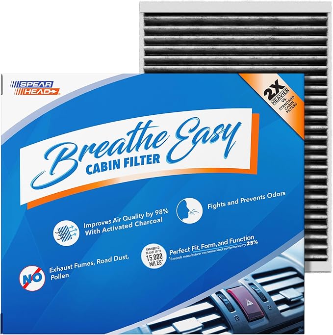 Spearhead Odor Defense Breathe Easy AC & Heater Cabin Filter | Fits S60, S90, V60/Cross Country, V90/Cross Country, XC60, XC90 Like OEM | Up to 25% Longer Lasting w/Activated Carbon (BE-155)