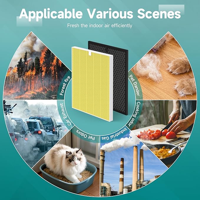 5510 Pet Care Replacement Filter for Winix 5510 and 5520 Air Purifier, Filter Q Replacement Combo Pack Includes: 2 HEPA & 2 Carbon Filter, Yellow