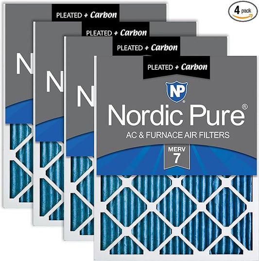 Nordic Pure 16x24x1 (Actual Size: 15 1/2 x 23 1/2 x 3/4) Pleated Air Filters MERV 7 Plus Carbon 4 Pack