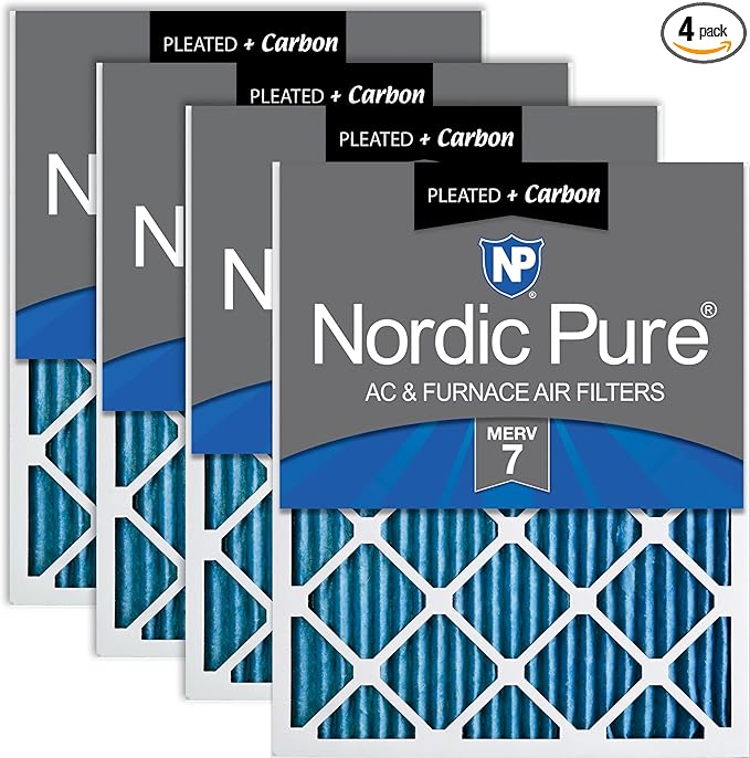 Nordic Pure 20x25x1 (Actual Size: 19 1/2 x 24 1/2 x 3/4) Pleated Air Filters MERV 7 Plus Carbon 4 Pack