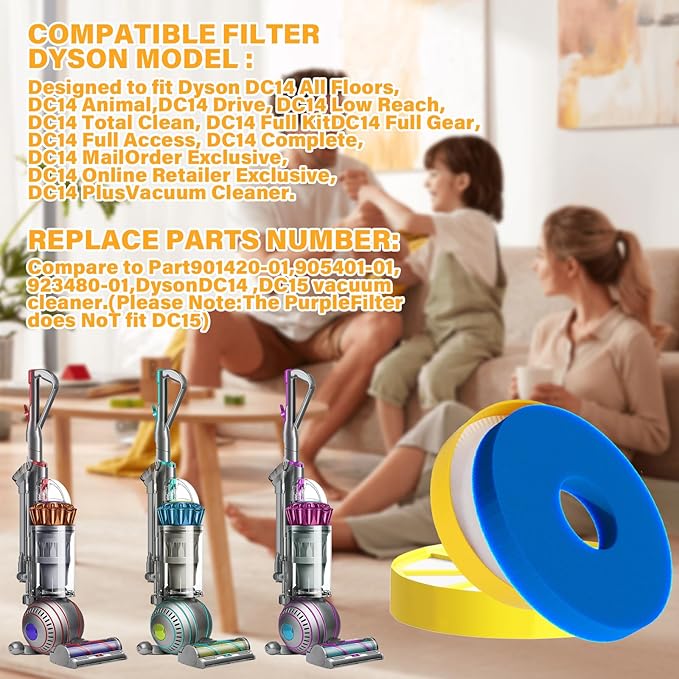 DC14 Filter Replacement Compatible with DC14 DC15 Series Animal All Floors vacuum cleaner,Part 901420-01 905401-01 923480-01, vacuum cleaner front motor filter
