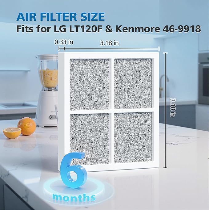 LT120F Air Filter for LG LT120F Refrigerator and Kenmore Fridge Elite 46-9918 469918 9918 Refrigerator, Part No.ADQ73214404 ADQ73214403 ADQ73214402, 6 Pack