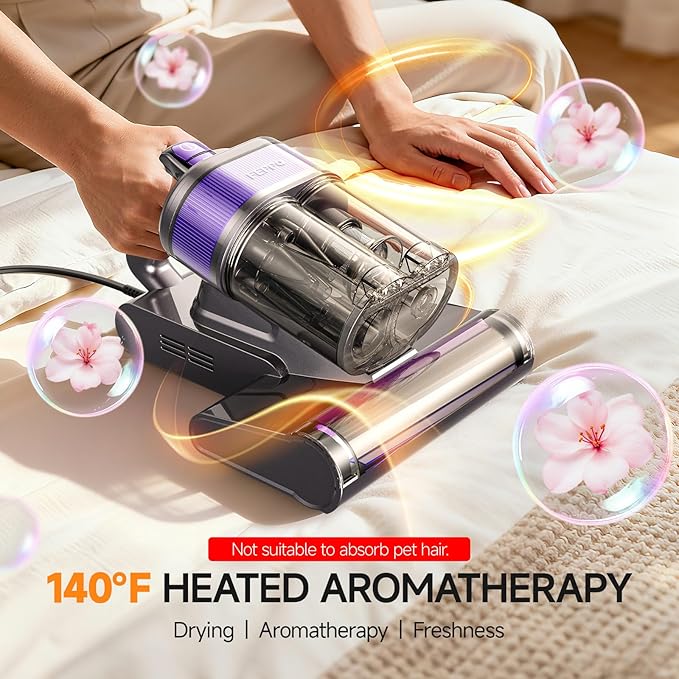 FEPPO Mattress Vacuum Cleaner, 4-in-1 Bed Vacuum Cleaner PRO, 16KPa Handheld Vacuums with 253.7nm UV-C Light, 40,000 Beats/Min Tapping, 140°F Hot Air, HEPA Filter for Bed, Sofa, Crib(Corded, 550W)