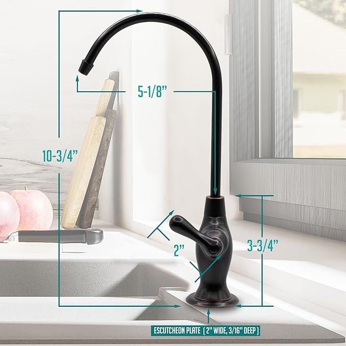 Metpure Non-airgap NSF Certified RO Faucet Reverse Osmosis Drinking Water Filtration System Water Dispenser Spout (Dark Oil Rubbed Bronze). Vase Style with Faucet Wrench.