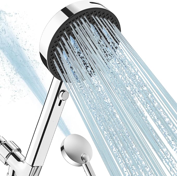 Filtered Shower Head with Handheld, High Pressure 4 Spray Mode Showerhead with Filters, Water Softener Beads for Hard Water with ON/OFF Switch for Pets (Chromium Silver, 5 Inch Panel)