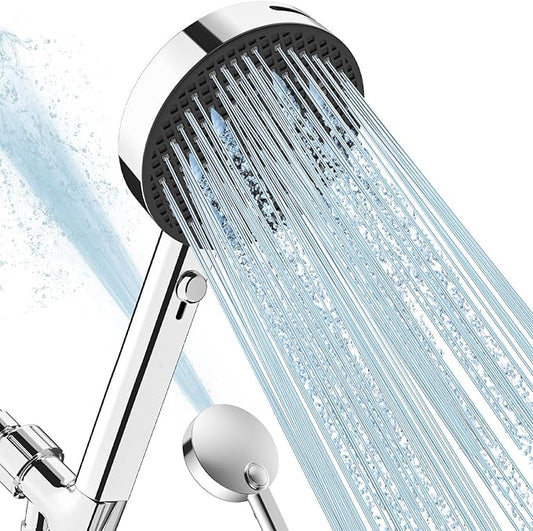 Filtered Shower Head with Handheld, High Pressure 4 Spray Mode Showerhead with Filters, Water Softener Beads for Hard Water with ON/OFF Switch for Pets (Chromium Silver, 5 Inch Panel)