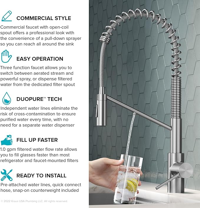KRAUS Oletto 2-in-1 Commercial Style Pull-Down Single Handle Water Filter Kitchen Faucet for Reverse Osmosis or Water Filtration System in Spot-Free Antique Champagne Bronze, KFF-2631SFACB