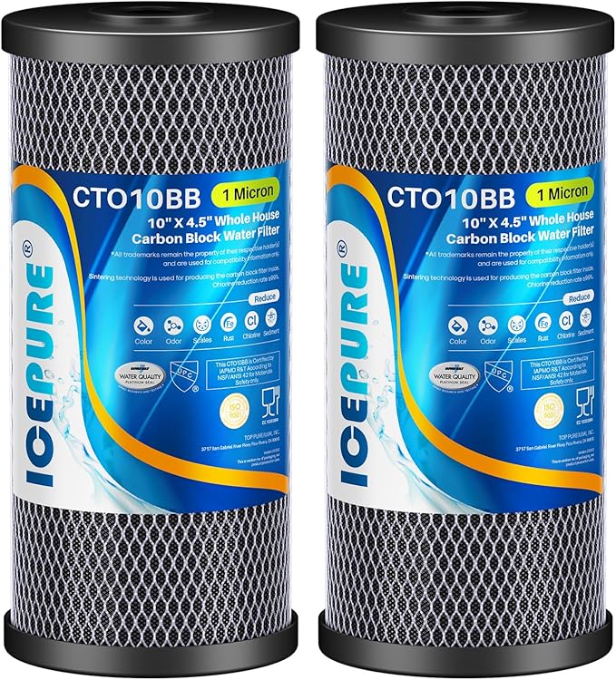 ICEPURE 10"X4.5",1 Microns Whole House Sediment Activated Carbon Water Filter Compatible with Dupont WFHDC8001, EP Series,EPM Series, CB-BB-10, GE FXHTC, GXWH40L, GXWH35F, GNWH38S, CTO10BB,2PACK