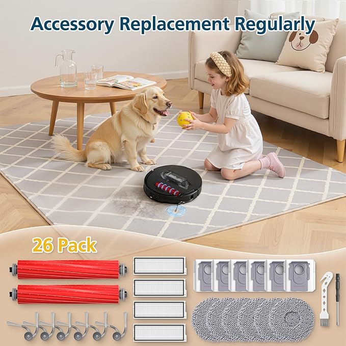 26 Pack Replacement Accessories for Roborock QV 35A / QV 35S Robot Vacuum, 2*Main Brush, 6*Side Brush, 4*Filters, 6*Mop Pads, 6*Dust Bag, 2*Tools