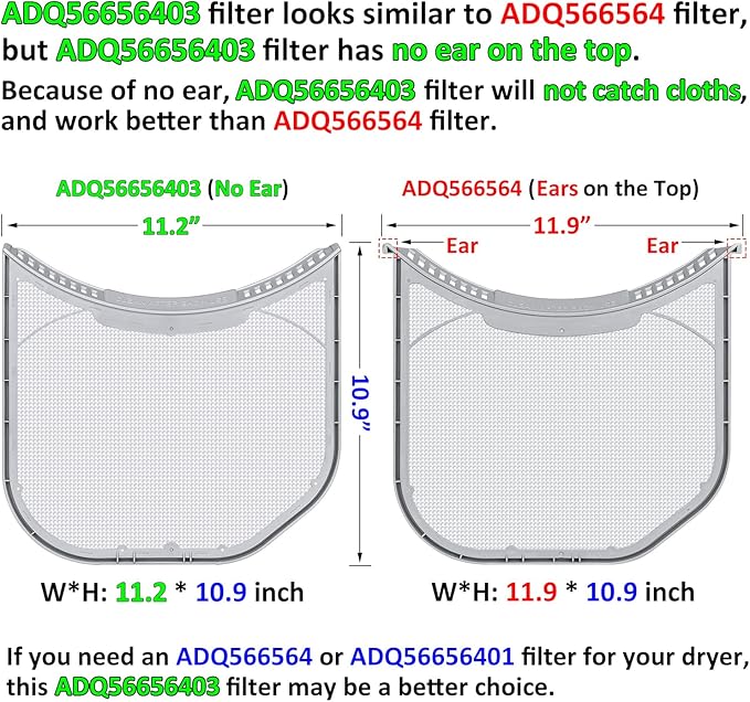 ADQ56656403 Lint Filter Replacement for LG Dryers and WashTowers, Ultra Durable Lint Screen Trap, Rim without Felt Seal, Filter Size 11.2 * 10.9 inch (28.4 * 27.6 cm)
