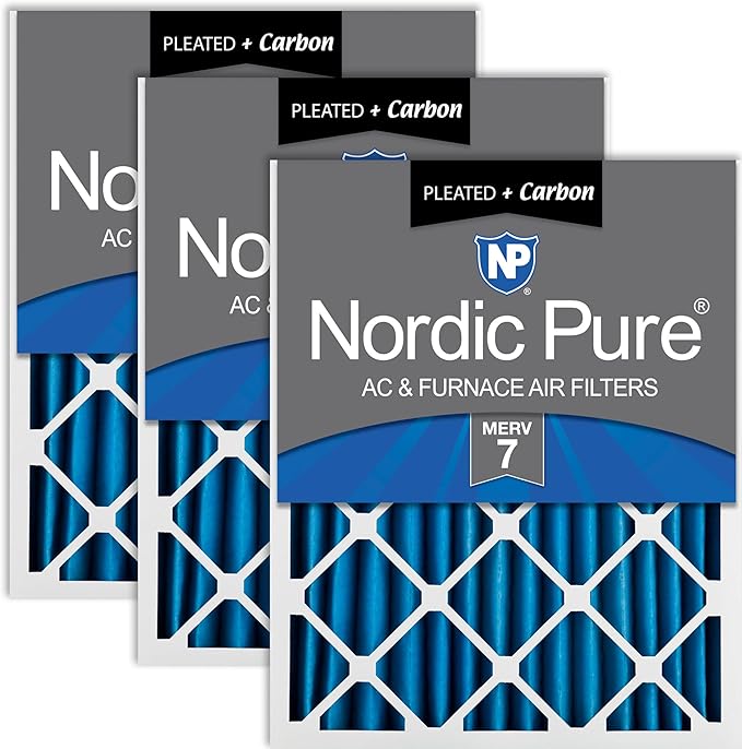 Nordic Pure 16x20x2 (Actual Size: 15 1/2 x 19 1/2 x 1 3/4) Pleated Air Filters MERV 7 Plus Carbon 3 Pack