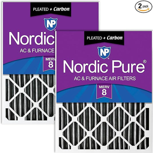 Nordic Pure 20x25x4 (Actual Size: 19 1/2 x 24 1/2 x 3 5/8) Pleated Plus Carbon Air Filters MERV 8 2 Pack