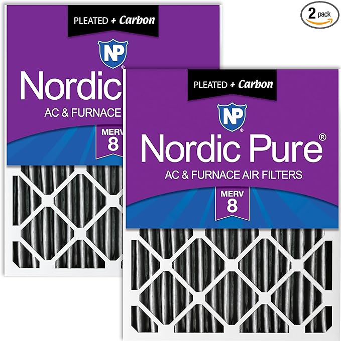 Nordic Pure 20x24x4 (Actual Size: 19 3/8 x 23 3/8 x 3 5/8) Pleated Plus Carbon Air Filters MERV 8 2 Pack
