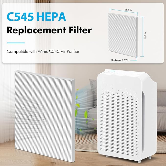 4 Pack C545 Replacement HEPA Filter Compatible with Winix C545 Air Purifier, Ture HPEA Filter S Only, Part number 1712-0096-00