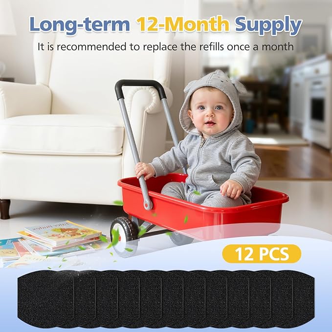 12 Pack Baby Diaper Pail Deodorizer Refills for Ubbi Diaper Pail, Activated Charcoal Odor Absorber Filters Compatible with Ubbi Steel Diaper Pail