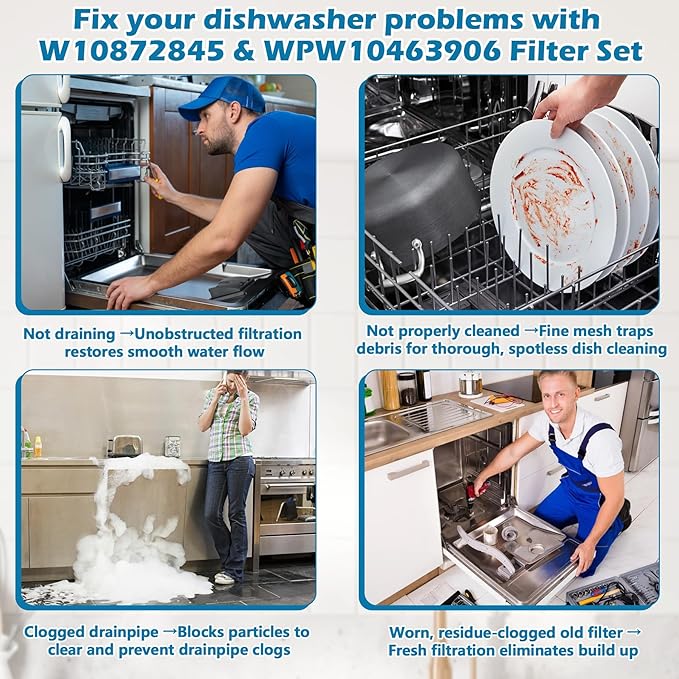 BigHead W10872845 Dishwasher Pump Filter Cup & WPW10463906 Screen Filter Compatible with Whirlpool Kenmore KitchenAid Dishwasher Replaces AP6030094 PS11759673 W10393351 AP6021820 PS11755148 2312301