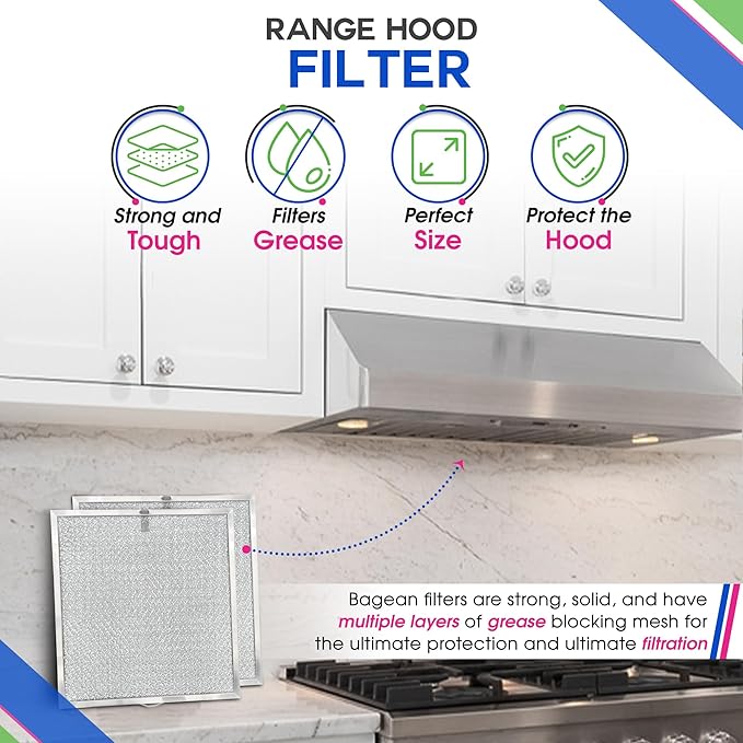 Bagean Stove Hood Vent Filter 11.60” x 11.22” BPQTAF S99010316 Compatible with Broan Range Hood Filter Replacement - Aluminum Mesh Kitchen Overhead Fan Screen - Blocks Grease & Filters Oven Air (1-Pk)
