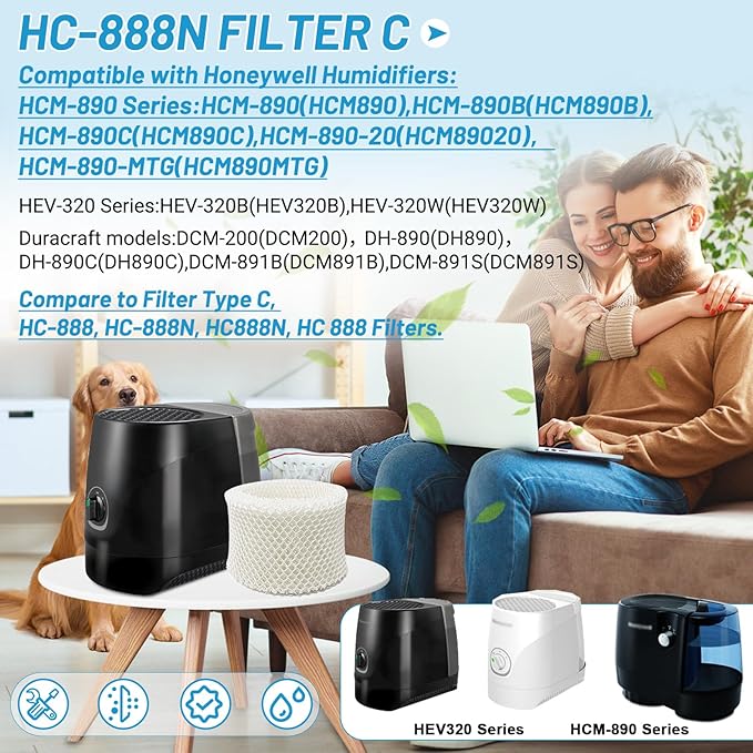Lemige 6 Pack HC888 Series Filters C Compatible with HC-888, HC-888N, HC-888, HC-888N, HCM-890, HEV-320 Series, for Duracraft DCM-200, DH-890, for Walgreens cool mist humidifiers 890-WGN