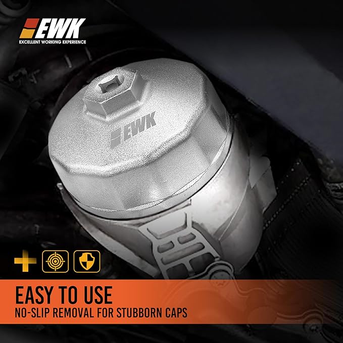 EWK 74mm 14 Flute Oil Filter Wrench for Mercedes Benz Sprinter VW Audi Porsche, Forged Aluminum Cap Socket Tool, 3/8 in Drive or 27mm Hex for Damage-Free Oil Changes
