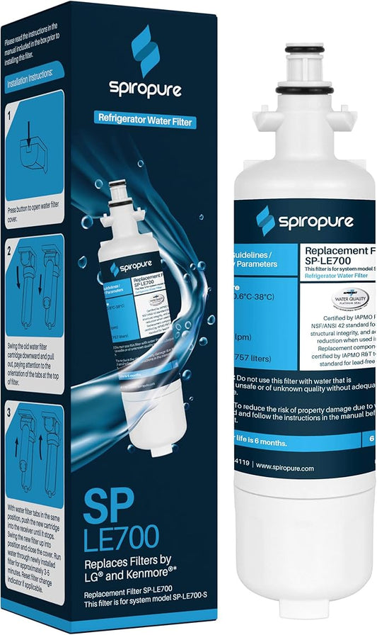 SpiroPure SP-LE700 NSF Certified Refrigerator Water Filter Replacement for LT700P, 9690, ADQ36006101, 46-9690, ADQ36006102, LT700PC (1 Pack)