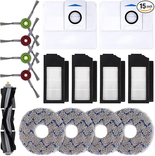 Replacement Parts for ECOVACS DEEBOT X1 OMNI Turbo T10 T20 Omni T20/T20 Max/T20 Pro Robot Vacuum Cleaner - Spare Accessories Kit Include 1 Main Brush 4 Side Brushes 4 Filter 4 Mop Pads 2 Dust bag