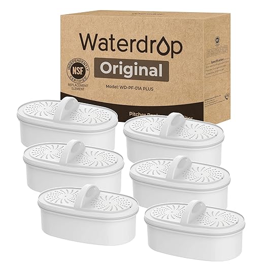 [Original] Waterdrop WD-PF-01A Plus NSF Certified Replacement Filters for All Waterdrop Pitcher and Dispenser Filtration System, Reduces Lead, PFAS, PFOA/PFOS, Last Up to 200 Gallons (6 Packs)