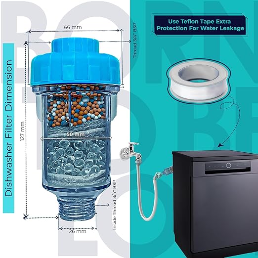 Inline Filter for Dishwashers – Hard Water Softener & Descaler | Prevents Scale, Rust, Sediment | Easy DIY Tap Inlet Installation | 3/4" MNPT - FNPT Thread | 1 Unit