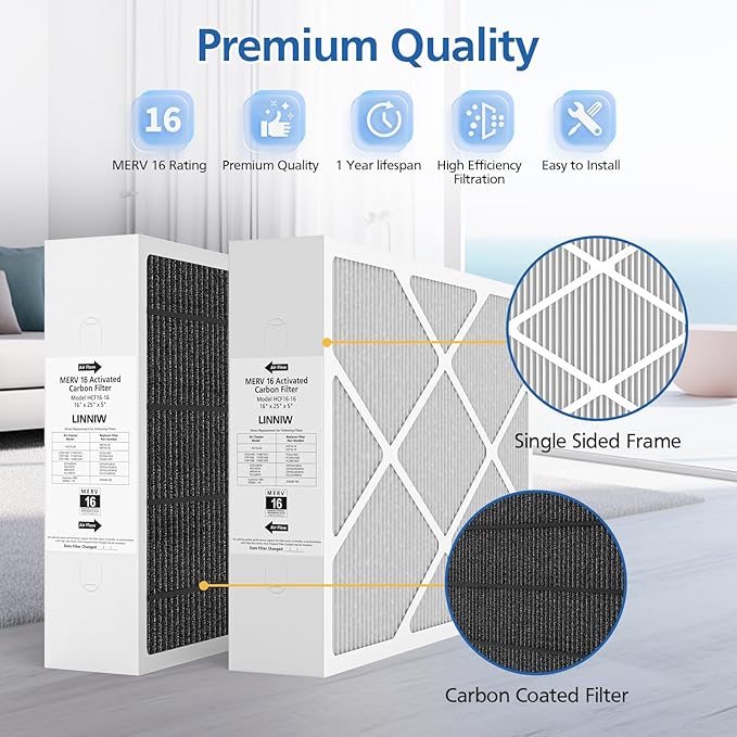 1 Pack X6672 16x25x5 MERV 16 Filter Compatible with Lennox X6672 and Lennox HCC16-28 Healthy Climate Carbon Clean MERV 16 Home Furnace Filter for HVAC System, Part Number HCF16-16, HCF16-10