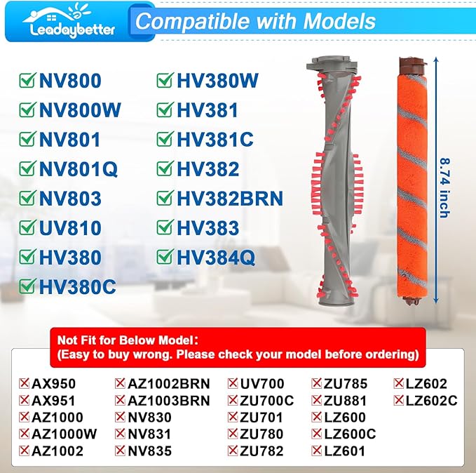 Leadaybetter Brush Roller Replacement Kit Compatible with Shark DuoClean NV800 NV801 NV803 UV810 HV380 HV381 HV381C HV382 HV383 HV384Q Vacuum, Compare to Part # 1148FT800 & 400FFJH380
