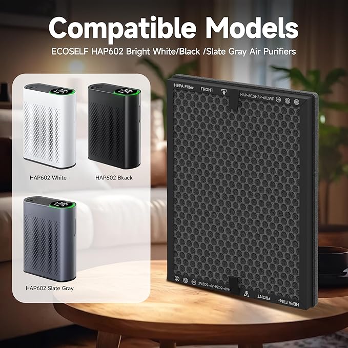Upgraded Version HAP602 Mixed Honeycomb Activated Carbon and HEPA Replacement Filter for ECOSELF HAP602, HAP602WF, HAP-602, HAP-602WF Air Purifi-er, Smoke Absorber Filter
