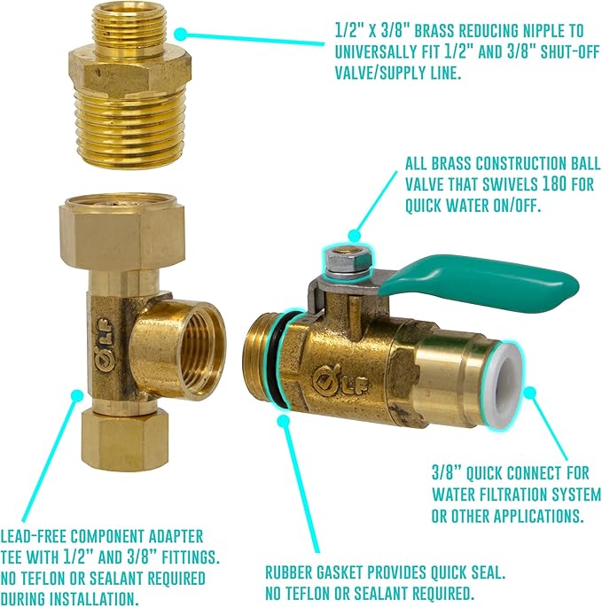 Metpure Ice Maker Fridge Installation Kit – 25' Feet x 3/8" OD Tubing for Appliance Water Line with Brass Stop Tee Connection and Valve for Quick Installation, 3/8" OD Fittings