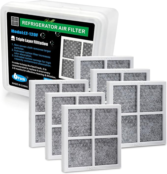 LT120F Refrigerator Air Filter Replacement 6 Pack for LG Kenmore, Compatible with ADQ73214402 ADQ73214403 ADQ73214404 ADQ73334003 ADQ73334008 - Odor Remover Fresh Air Filter
