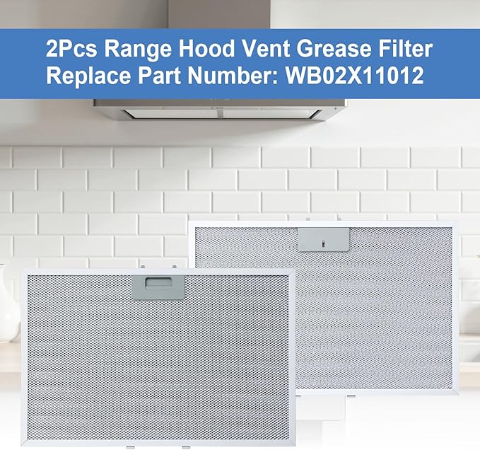 WB02X11012 Range Hood Grease Filter Compatible with GE 5 Layer Aluminum Vent Range Hood Filters JV566H1SS JV566H2SS JV665H1BB JV665H1CC JV665H1WW, 17-1/2 x 11-5/8 Inches - 2 Pack
