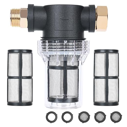 STYDDI in-line Garden Hose Water Filter for Well Water, Line Hose Water Sediment Filter Attachment with 100 Mesh Screen for Washing Machine, Pressure Washer, Pump, Water Stystem, Outdoor Spigots