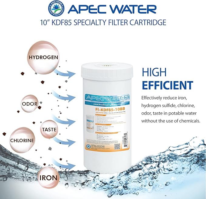 APEC Water Systems FI-KDF85-10BB US Made Iron and Hydrogen Sulfide Reduction Replacement Water Filter, 4.5"x10"