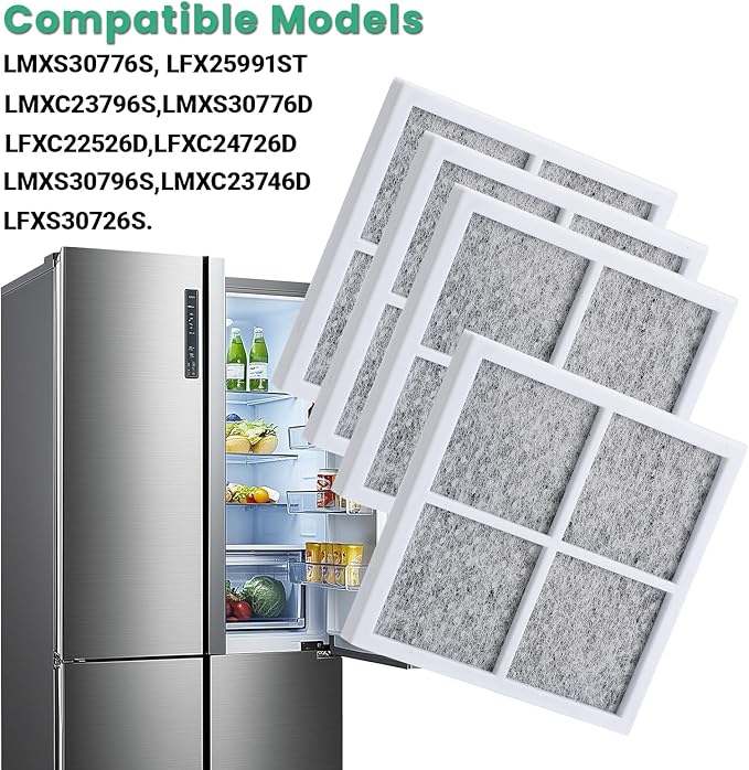 4 Pcs Refrigerator Fresh Air Filter Replacement Compatible with LG LMXS30776S, LMXS28626S, LFX25991ST, LFXS28968S/D, LRMXS2806S, LFXS26973D, LFXS30766D, LMXS27626S/D, LFX28968ST