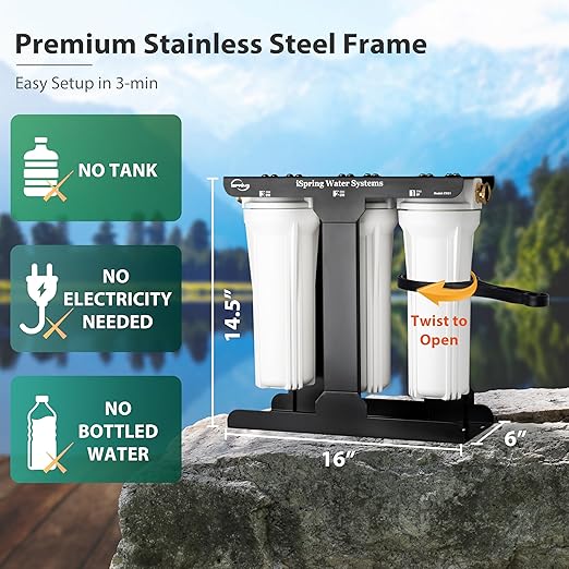 iSpring 3-Stage RV Water Filter System, SGS-Tested PFAS Removal, Reduces Chlorine, Lead, Sediment, Rust, and Odors, Leak-Free Brass Fittings, Quick Connectors, External Mounting Bracket, Model:CW31-PF