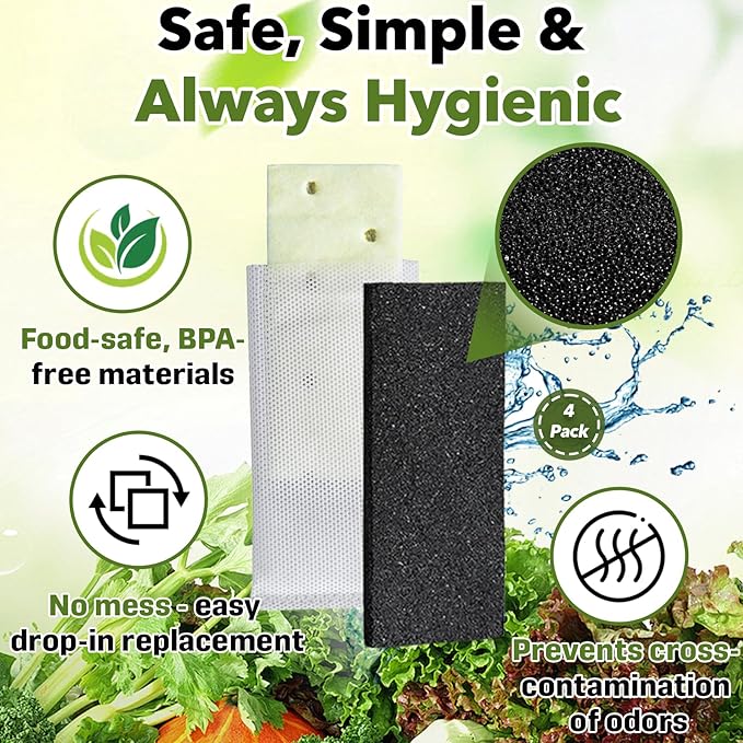 4-Pack Filter Refills Replace PureAir PK-2 Produce Keeper Plus, Compatible with Frigidaire Gallery Models GRMC2273BF, GRMC2273BD, GRMG2272BF, CrispSeal Plus, Activated Carbon Air Filter FRPAPK2RF