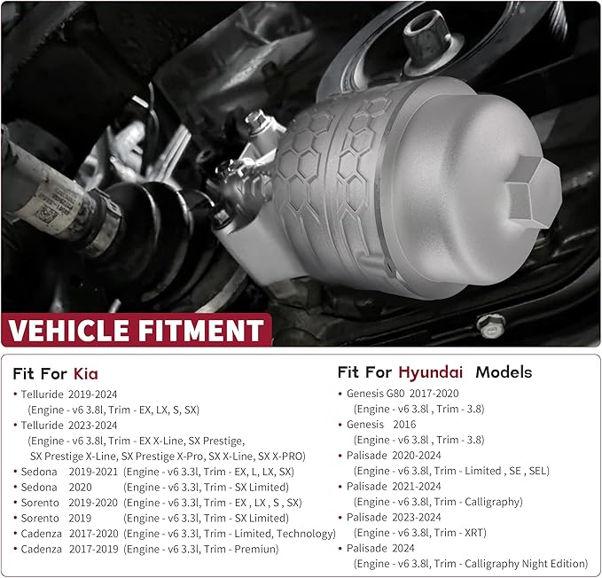 26300-3LAA0 Upgrade Aluminum Complete Oil Filter & Housing Assembly Compatible with 2020-2024 Kia Telluride, 2017-2021 Sedona Sorento Cadenza, 2017-2020 Hyundai Genesis G80, 2020-2024 Palisade
