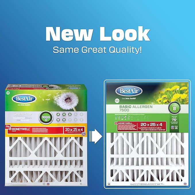 BestAir HW2025-8R AC Furnace Air Filter, 20" x 25" x 4", MERV 8, Removes Allergens & Contaminants, Fits 100%, For Honeywell Models, Pack of 3