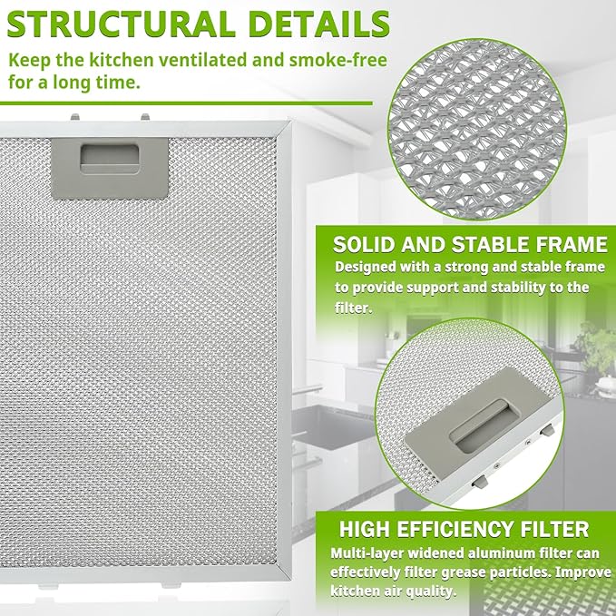 W10169961A Range Hood Filter Replacement 5 Layer Aluminum Mesh Hood Grease Filter Fit for Whirlpool, Kitchen Aid, Jenn-Air Range Hoods(1PCS)