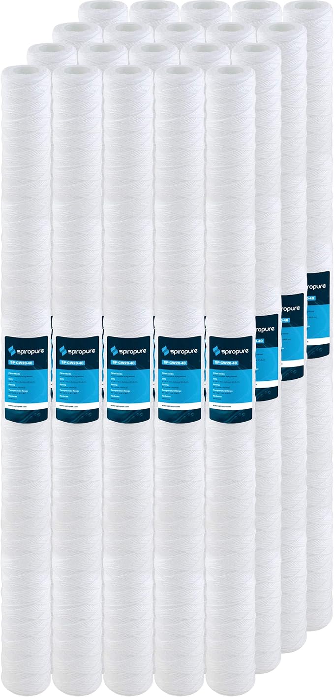 SpiroPure SP-CW20-40 40x2.5 20 Micron String-Wound Polypropylene Sediment Water Filter Cartridge SWC-25-4020 (Case of 20)