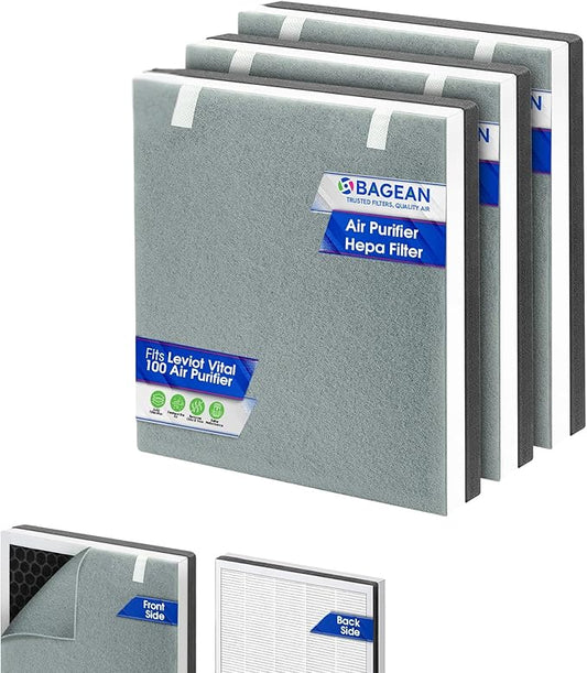 Bagean Vital 100 Replacement Filter for Levoit Air Purifier Compatible with Levoit Filter Replacement - Certified H13 True HEPA with Activated Carbon Filters 99.97% Particles and Purifies Air (3-Pack)
