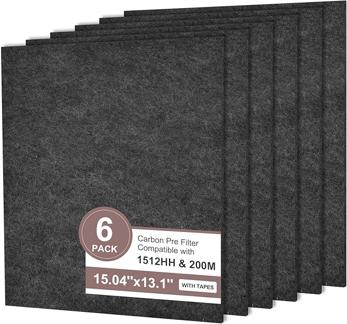 Activated Carbon Pre-filters Compatible with Coway Airmega AP-1512HH & 200M Air Purifier, Remove Odor, VOCs Eliminator, Fresh Air, Include 12 Self-Stick Strips, Fresh 6-Pack