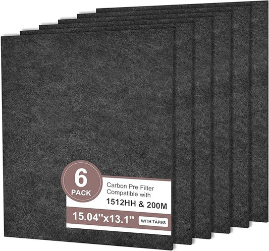 Activated Carbon Pre-filters Compatible with Coway Airmega AP-1512HH & 200M Air Purifier, Remove Odor, VOCs Eliminator, Fresh Air, Include 12 Self-Stick Strips, Fresh 6-Pack