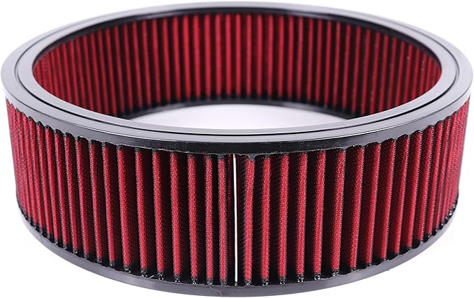 14"x4" Air Cleaner Air Filter Element Round Replacement Washable Reusable Compatible with Chevrolet Buick Ford GMC Mopar Oldsmobile Pontiac Cotton Fiber High Flow (Red)