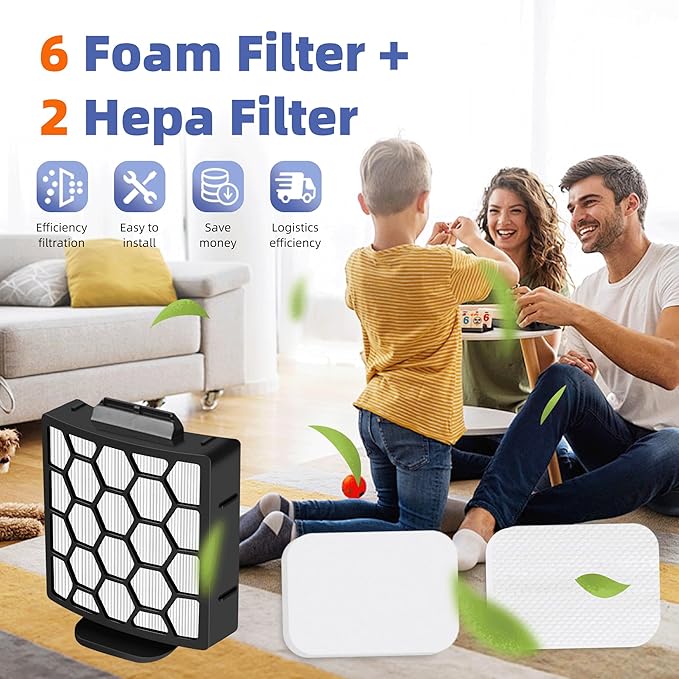 6 Foam Filter + 2 Hepa Filter Replacement for Shark ZU62 ZU60 NV255 NV150 NV251 NV151 Navigator Rotator Pet Pro Upright Vacuum Part 1238FT60 1239FT60