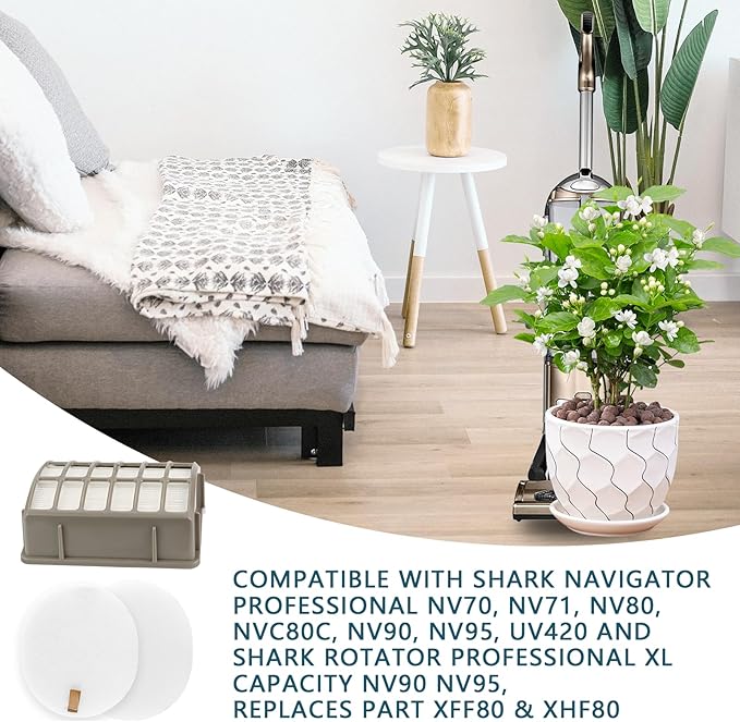 Improvedhand Filter Replacement Compatible with Shark Navigator Professional NV70, NV71, NV80, NVC80C, NV90, NV95, UV420 & Shark Rotator Professional XL Capacity NV90 NV95, Replaces Part XFF80